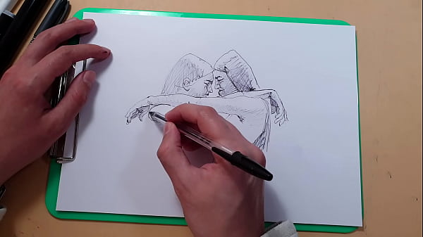 Play MP4 - Two beautiful sexy girls&comma; a quick sketch with a ballpoint pen
