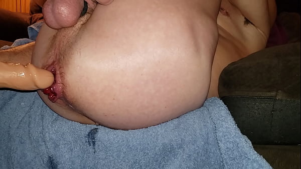 Uncontrollable anal orgasm while pushing dildo 