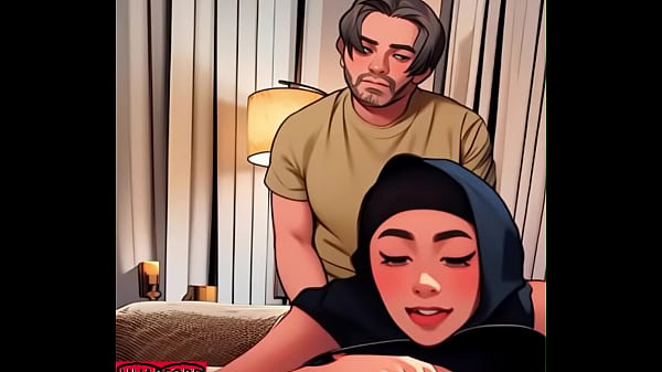 Arab anime cartoon hijab taken from the back face camera