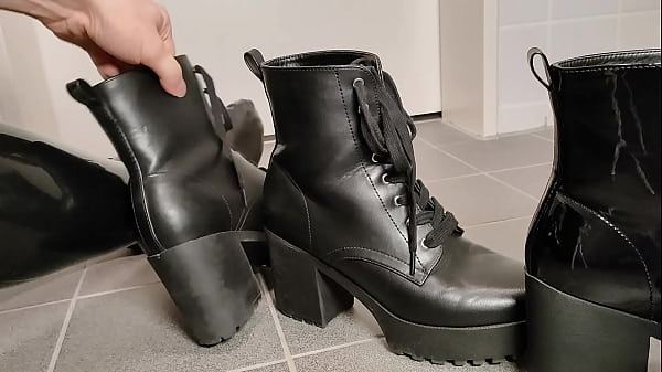 Swapping out bold platform heels paired with glossy latex 