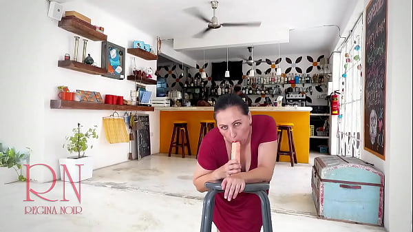 A pretty lady_in a reddress sucks andfucks abig dildo Footjob titlob blowjob 3 1