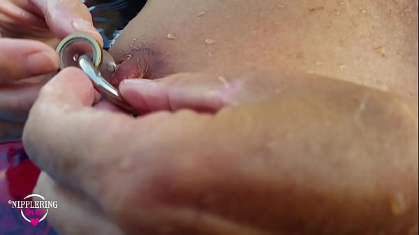 nippleringlover hot swimming nude in pool see through piercednipples big_rings in pierced pussy lips