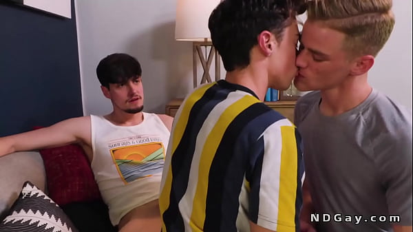 Big cock Collin Merp jekring and watching stepbrothers Jonathan Tylor and Nick Floyd kissing then joining them and anal fucking in threesome 