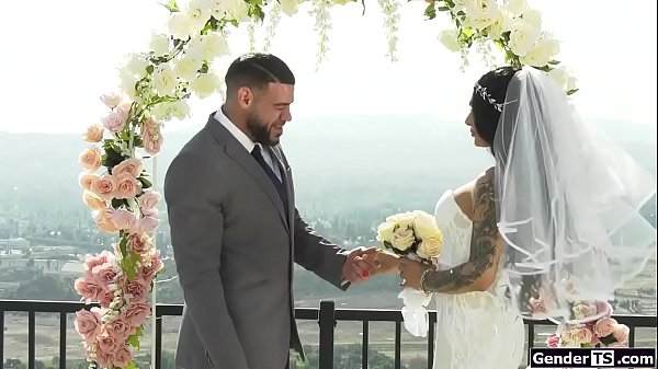 Busty shemale bride Eva Maxim is kissed and titsucked by her hubby.She sucks cock and then facefucks him.She puts her ass on his face to get rimmed 