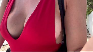 Big Boobs walking outdoor Hot Horny milf