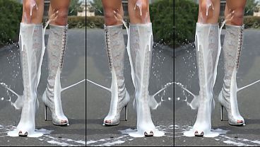 Girls in hot high-heel-boots love it to cover there legs in cum and show it public 