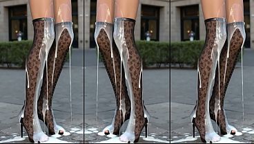 Girls in hot high heel boots love it to cover there legs in cum and show it public 