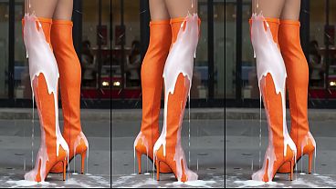 Girls in hot high heel boots love it to cover there legs in cum and show it public