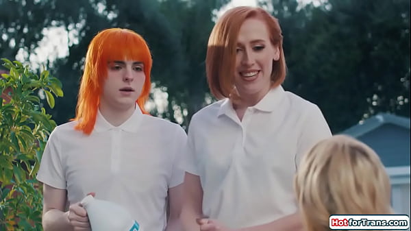 HotforTrans.com - Small tits tgirls offer busty blonde a free massage.The big tits babe wants a happy end and facesits a shemale while facefucked by the other trans 