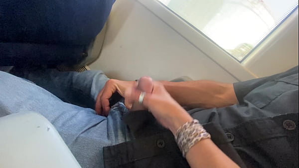 Risky sex on train masturbating cock in public