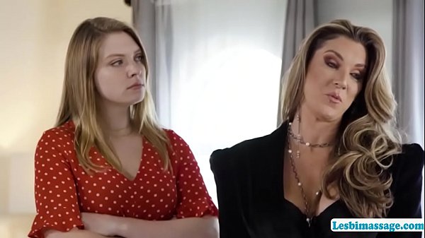 Hot boss tests the skill of her newly hired masseuse by massaging her masseuse starts massaging her assistant and after that she tells them to that their boss gets horny and they start licking their wet pussies