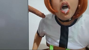Big Tits Femboy Ben makes his Debut with a Blowjob, Eating Cum and Deepthroat to Big Dildo