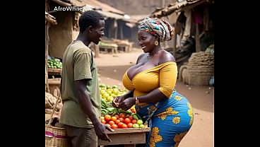 African Sexy [ai - Generated] Big Boobs Big Ass Thick Black Naija Horny Hot Mature Milf Ebony House Wife Fucked Raw In The Market Square By Her Customer Raw, No Condom thumbnail
