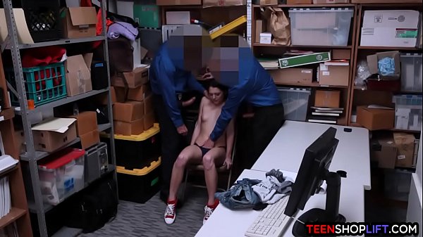Two security guards fuck_a teen thief in their office