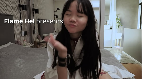 Asian amateur baebi hel gets tied up and fucked in her leather bondage gear