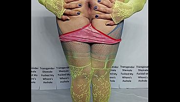 I am a transgender woman. Watch how I widen my horny, whore-like asshole with two yellow apples, and after the video ended I ate them. 