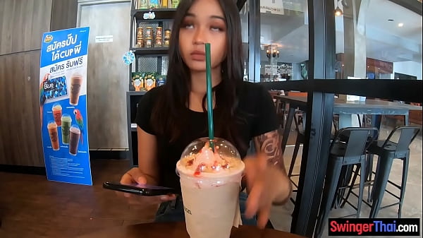 Big round ass asian teen amateur fucks after a coffee date