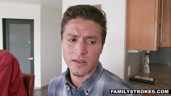 Busty stepmom finds herself being felt up by her stepson ifo her husband is so occupied on his phone he doesnt notice she fucked right ifo the bedroom she sucks her stepsons cock and gets her shaved pussy licked before riding him