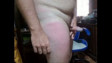 Naked boy with his computer chair