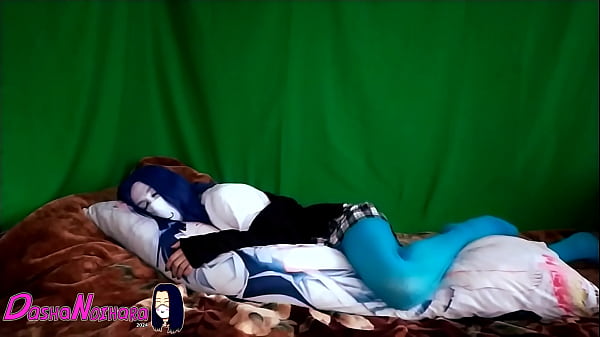 DashaNoihara #28 - Femboy playing with dakimakura and caressing himself in blue pantyhose 