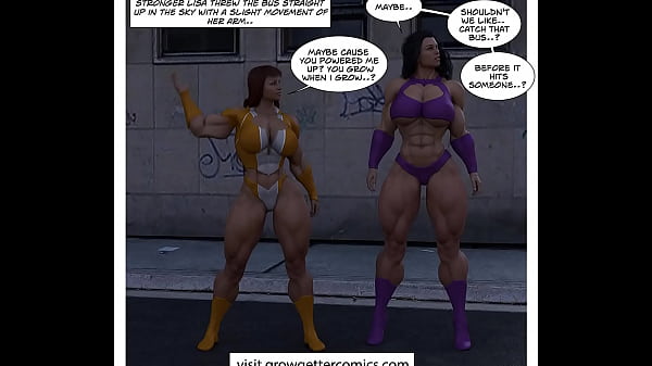 Muscle Girl Transformation and growth into buff superhero with lesbian sex 3d art power 