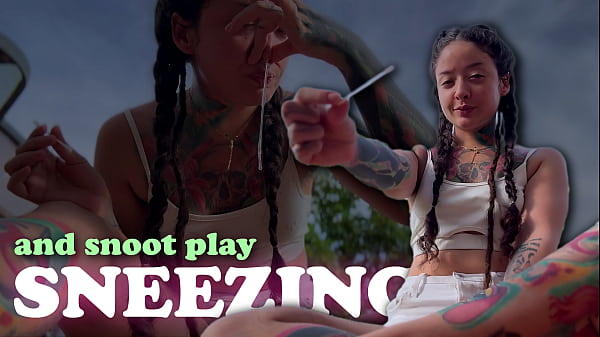 Naughty Girl Outside Sneezes And Plays With Snot thumbnail