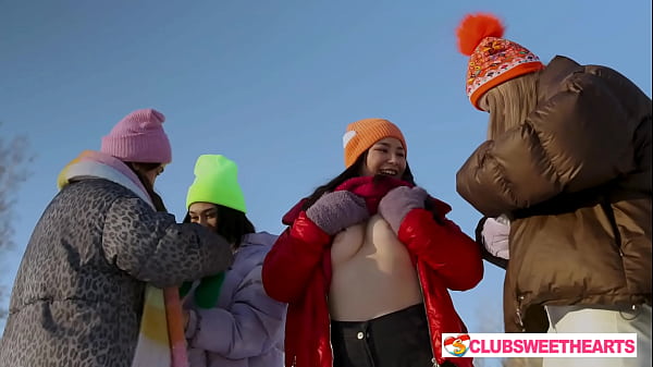 Playful 18yo lesbians playing with snow at clubsweethearts 
