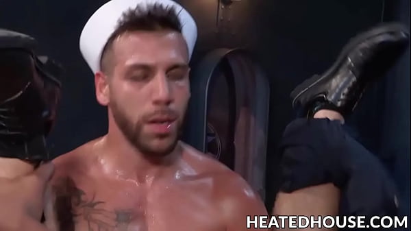 Hunky sailors butt banging in interracial threesome
