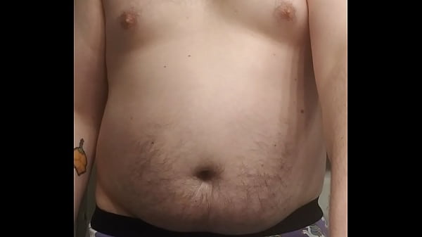 Fatty rubbing his little cock with nipple clamps on 