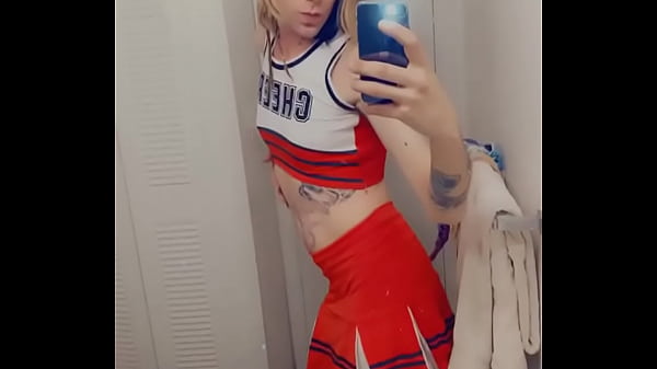 Hot Horny Cheer Leader Touches Her Tiny Dick and Sucks on Her Knees 