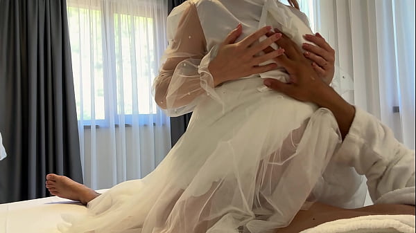 After the registry office, we passionately have sex in a white wedding dress 
