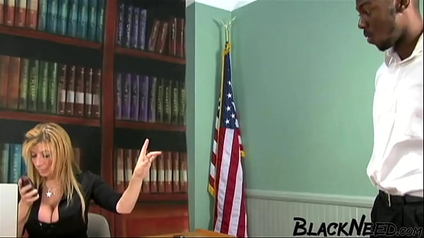 The blonde step mother is going to interview the black dude