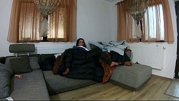 Masturbation in fluffy down jackets & long coats with dirty talk 