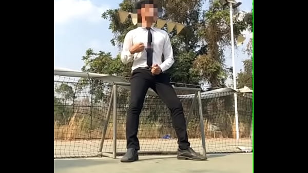 Thai office guy jerk off in uniform out in public with big dick 