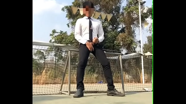 Huge cock asian office guy jerking off in suit