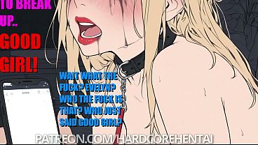 Leashed blonde slut sucks huge cock