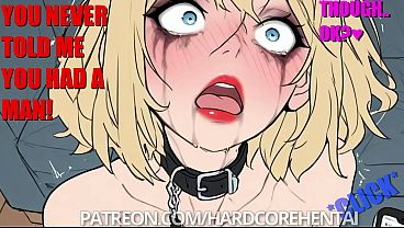 Leashed blonde slut sucks huge cock