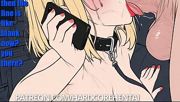 Leashed blonde slut sucks huge cock 