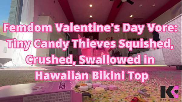 Nonton Femdom Valentine's Day Vore: Tiny Candy Thieves Squished, Crushed, Swallowed In Hawaiian Bikini Top thumbnail