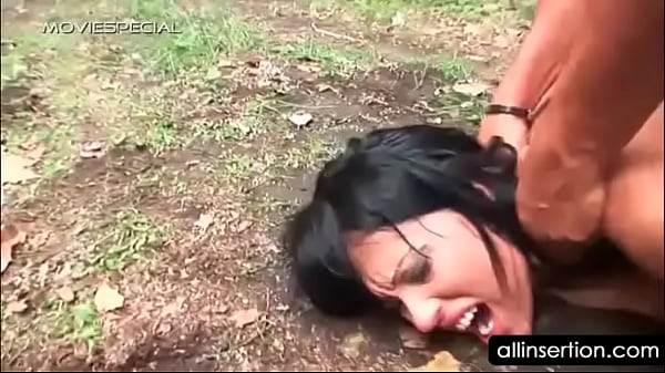 Brunette bitch taking big_dildo in_ass hole outdoor