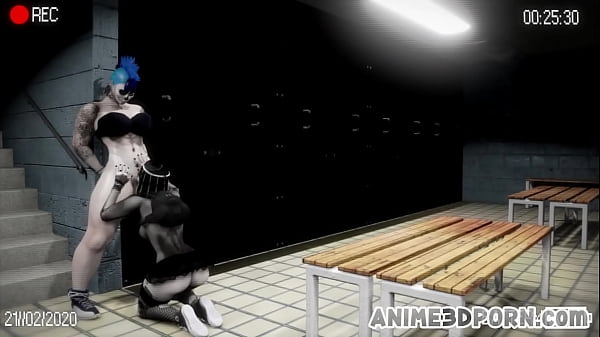 Nerd slut hard fucked by two futas in the locker room