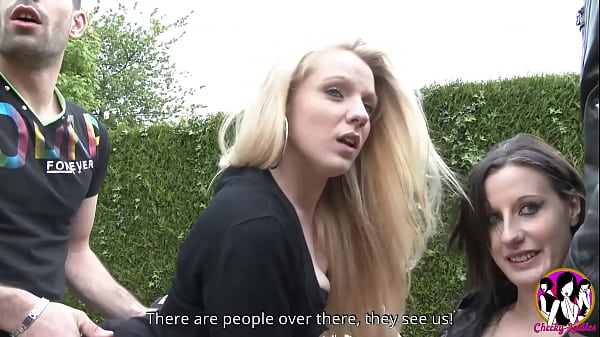 Beautiful sluts Florence and Jess makes an orgy with 2 hard cocksoutside