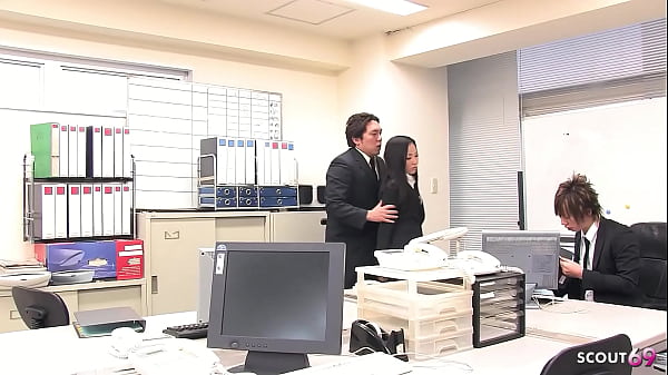 Petite japanese secretary seduce to creampie fuck in mmf threesome at asian office in uncensored jav