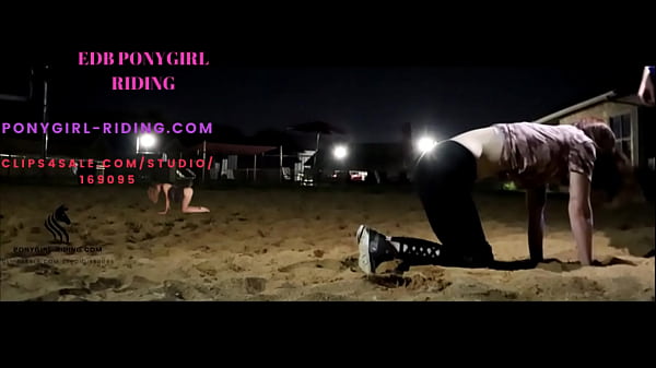 Man rides his pony without kneepads on the sand 