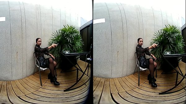 Play MP4 - VRpussyVision&period;com - Young girl smokes topless and in leather skirt