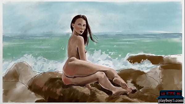 Petite brunette model AdelMorel strips naked outdoor