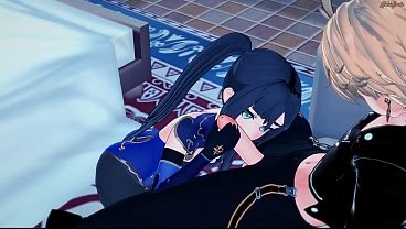 Mona getting pussy eaten before being fucked cowgirl. Genshin Porn. 