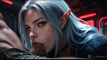 I fucked a blue-haired elf! She acted like a slut and bragged about her nose piercing!! I pounded her with my big cock right on the train, in front of other passengers...[AI]