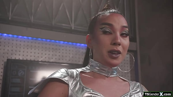 After being frozen for 500 years asian trans alien Kasey Kei is horny as fuck.The shemale gives a double handjob.The tranny is sucked and barebacked 