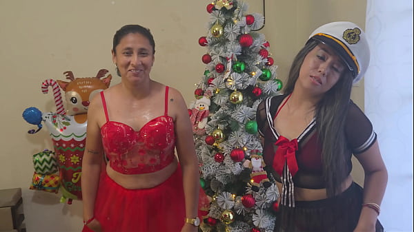 The best Christmas threesome_Two horny stepdaughters_celebrate Christmas by fucking their perverted stepfather for Christmas_presents